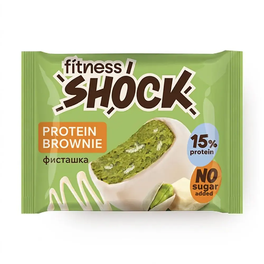 Протеиновое брауни FitnesSHOCK Protein Brownie (Белый шоколад и фисташка), 50 г 1