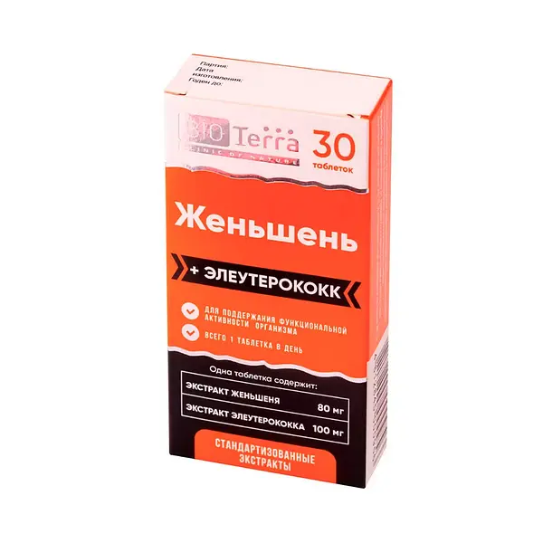 Экстракт BIOTerra Женьшень+Элеутерококк, 500 мг
